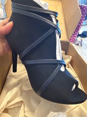 Journee Collection Black Strappy Peep-Toe Stiletto Bootie